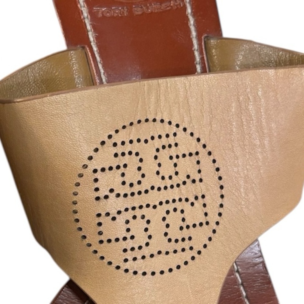 Tory Burch tan leather slip on baby wedge sandal size 6 - Picture 2 of 7